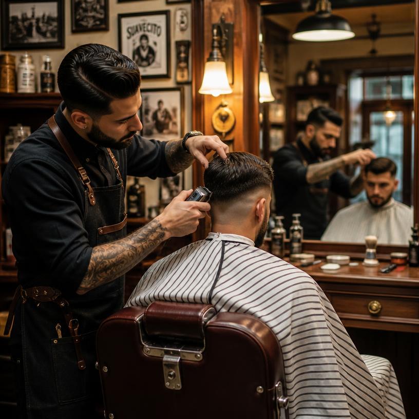 Barber at work in the Barber 1978 shop